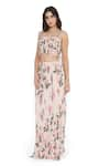 Buy_Payal Singhal_Pink Georgette Embroidery Bloom Garden Square Neck Blouse With Slit Skirt 