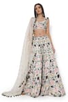 Buy_Payal Singhal_Off White Dupion Silk Embroidery Lotus Garden Leaf Neck Choli Sharara Set _at_Aza_Fashions