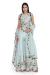 Buy_Payal Singhal_Blue Dupion Silk Embroidery Padma Garden Halter Neck Choli Sharara Set _at_Aza_Fashions