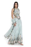 Buy_Payal Singhal_Blue Dupion Silk Embroidery Padma Garden Halter Neck Choli Sharara Set _Online_at_Aza_Fashions