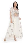 Buy_Payal Singhal_Off White Georgette Embroidery Phool Open Neck Tassel Jacket Draped Skirt Set _Online_at_Aza_Fashions