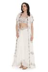 Shop_Payal Singhal_Off White Georgette Embroidery Phool Open Neck Tassel Jacket Draped Skirt Set _at_Aza_Fashions