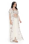 Buy_Payal Singhal_Off White Georgette Embroidery Phool Open Neck Tassel Jacket Draped Skirt Set 