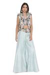 Buy_Payal Singhal_Blue Dupion Silk Embroidery Iris Bloom Open Scallop Border Jacket Sharara Set _at_Aza_Fashions