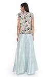 Payal Singhal_Blue Dupion Silk Embroidery Iris Bloom Open Scallop Border Jacket Sharara Set _Online_at_Aza_Fashions
