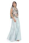 Buy_Payal Singhal_Blue Dupion Silk Embroidery Iris Bloom Open Scallop Border Jacket Sharara Set _Online_at_Aza_Fashions