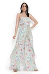 Buy_Payal Singhal_Blue Crepe Printed Floral Straight Tunic And Palazzo Set 