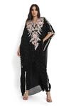 Buy_Payal Singhal_Black Mukaish Georgette Embroidered Floral Notched Kaftan With Jogger Pant _at_Aza_Fashions