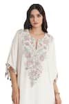 Payal Singhal_Ivory Crepe Embroidered Floral Notched Kaftan And Palazzo Set _at_Aza_Fashions