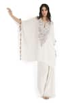 Shop_Payal Singhal_Ivory Crepe Embroidered Floral Notched Kaftan And Palazzo Set _at_Aza_Fashions