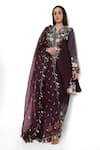 Shop_Payal Singhal_Purple Dupion Silk Embroidered Floral Notched Tasseled Kurta Pant Set _at_Aza_Fashions