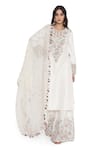 Buy_Payal Singhal_Ivory Dupion Silk Embroidered Floral Notched Kurta Palazzo Set _at_Aza_Fashions