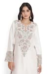 Payal Singhal_Ivory Dupion Silk Embroidered Floral Notched Kurta Palazzo Set _at_Aza_Fashions