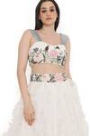 Shop Payal Singhal Ivory Organza, Georgette Embroidery Sweetheart Neck Floral Ruffled Lehenga Set at Aza Fashions Shop_Payal Singhal_Ivory Organza, Georgette Embroidery Sweetheart Neck Floral Ruffled Lehenga Set _at_Aza_Fashions
