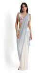 Buy_Payal Singhal_Ivory Georgette Embroidered Floral Round And Mesh Pre-draped Saree With Blouse _at_Aza_Fashions