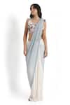 Buy_Payal Singhal_Ivory Georgette Embroidered Floral Round And Mesh Pre-draped Saree With Blouse 