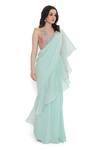 Shop_Payal Singhal_Blue Georgette Embroidered Floral Organza Pre-draped Saree With Blouse _Online_at_Aza_Fashions