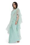 Payal Singhal_Blue Georgette Embroidered Floral Organza Pre-draped Saree With Blouse _at_Aza_Fashions