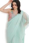 Shop_Payal Singhal_Blue Georgette Embroidered Floral Organza Pre-draped Saree With Blouse _at_Aza_Fashions
