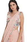 Payal Singhal_Pink Georgette Embroidered Floral Leaf Frilled Pre-draped Saree With Blouse _at_Aza_Fashions