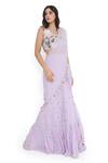 Buy_Payal Singhal_Purple Georgette Embroidered Floral Leaf Frilled Pre-draped Saree With Blouse _Online_at_Aza_Fashions