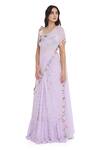 Payal Singhal_Purple Georgette Embroidered Floral Leaf Frilled Pre-draped Saree With Blouse _at_Aza_Fashions