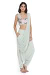 Buy_Payal Singhal_Blue Georgette Embroidered Floral Square Pre-draped Dhoti Pant Saree With Blouse 