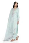 Shop_Payal Singhal_Blue Cotton Silk Embroidered Floral Notched Straight Kurta Pant Set 