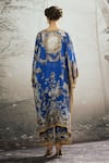 Shop_Rajdeep Ranawat_Blue Kaftan Silk Block Printed Floral Plunge V Neck Ghufrina And Pant Set _at_Aza_Fashions