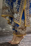 Shop_Rajdeep Ranawat_Blue Kaftan Silk Block Printed Floral Plunge V Neck Ghufrina And Pant Set 