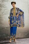 Buy_Rajdeep Ranawat_Blue Silk, Modal, Satin Embroidery Chanel Floral Print Tunic And Flared Pant Set _at_Aza_Fashions