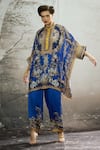 Rajdeep Ranawat_Blue Silk, Modal, Satin Embroidery Chanel Floral Print Tunic And Flared Pant Set _at_Aza_Fashions
