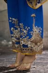 Rajdeep Ranawat_Blue Silk, Modal, Satin Embroidery Chanel Floral Print Tunic And Flared Pant Set _Online