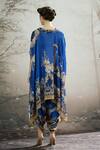 Shop_Rajdeep Ranawat_Blue Tunic Silk Block Printed Floral Cowl Lavanya Draped And Dhoti Pant Set _at_Aza_Fashions