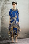 Rajdeep Ranawat_Blue Tunic Silk Block Printed Floral Cowl Lavanya Draped And Dhoti Pant Set _Online_at_Aza_Fashions