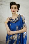 Buy_Rajdeep Ranawat_Blue Tunic Silk Block Printed Floral Cowl Lavanya Draped And Dhoti Pant Set 