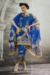 Shop_Rajdeep Ranawat_Blue Tunic Silk Block Printed Floral Cowl Lavanya Draped And Dhoti Pant Set 