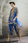 Buy_Rajdeep Ranawat_Blue Tunic Silk Block Printed Floral Band Collar Baaka And Layered Pant Set _at_Aza_Fashions