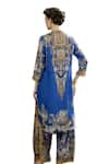 Rajdeep Ranawat_Blue Tunic Silk Block Printed Floral Band Collar Baaka And Layered Pant Set _at_Aza_Fashions
