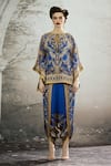 Buy_Rajdeep Ranawat_Blue Poncho Top Silk Block Printed Floral Mandarin Ramona And Dhoti Pant Set _Online_at_Aza_Fashions