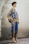 Shop_Rajdeep Ranawat_Blue Poncho Top Silk Block Printed Floral Mandarin Ramona And Dhoti Pant Set _Online_at_Aza_Fashions