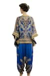 Rajdeep Ranawat_Blue Poncho Top Silk Block Printed Floral Mandarin Ramona And Dhoti Pant Set _at_Aza_Fashions