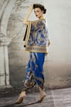 Rajdeep Ranawat_Blue Poncho Top Silk Block Printed Floral Mandarin Ramona And Dhoti Pant Set _Online