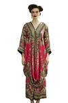 Rajdeep Ranawat_Fuchsia Kaftan Silk Printed Floral Vine V Dalilah Draped Tunic And Skirt Set _Online_at_Aza_Fashions