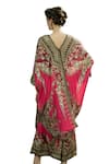 Rajdeep Ranawat_Fuchsia Kaftan Silk Printed Floral Vine V Dalilah Draped Tunic And Skirt Set _at_Aza_Fashions