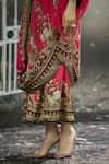 Buy_Rajdeep Ranawat_Fuchsia Kaftan Silk Printed Floral Vine V Dalilah Draped Tunic And Skirt Set 