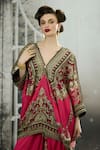 Rajdeep Ranawat_Fuchsia Kaftan Silk Printed Floral Vine V Dalilah Draped Tunic And Skirt Set _Online