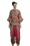 Rajdeep Ranawat_Fuchsia Poncho Top Silk Block Printed Floral Sonth And Dhoti Pant Set _Online_at_Aza_Fashions