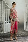 Shop_Rajdeep Ranawat_Fuchsia Poncho Top Silk Block Printed Floral Sonth And Dhoti Pant Set _Online_at_Aza_Fashions