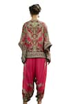 Rajdeep Ranawat_Fuchsia Poncho Top Silk Block Printed Floral Sonth And Dhoti Pant Set _at_Aza_Fashions